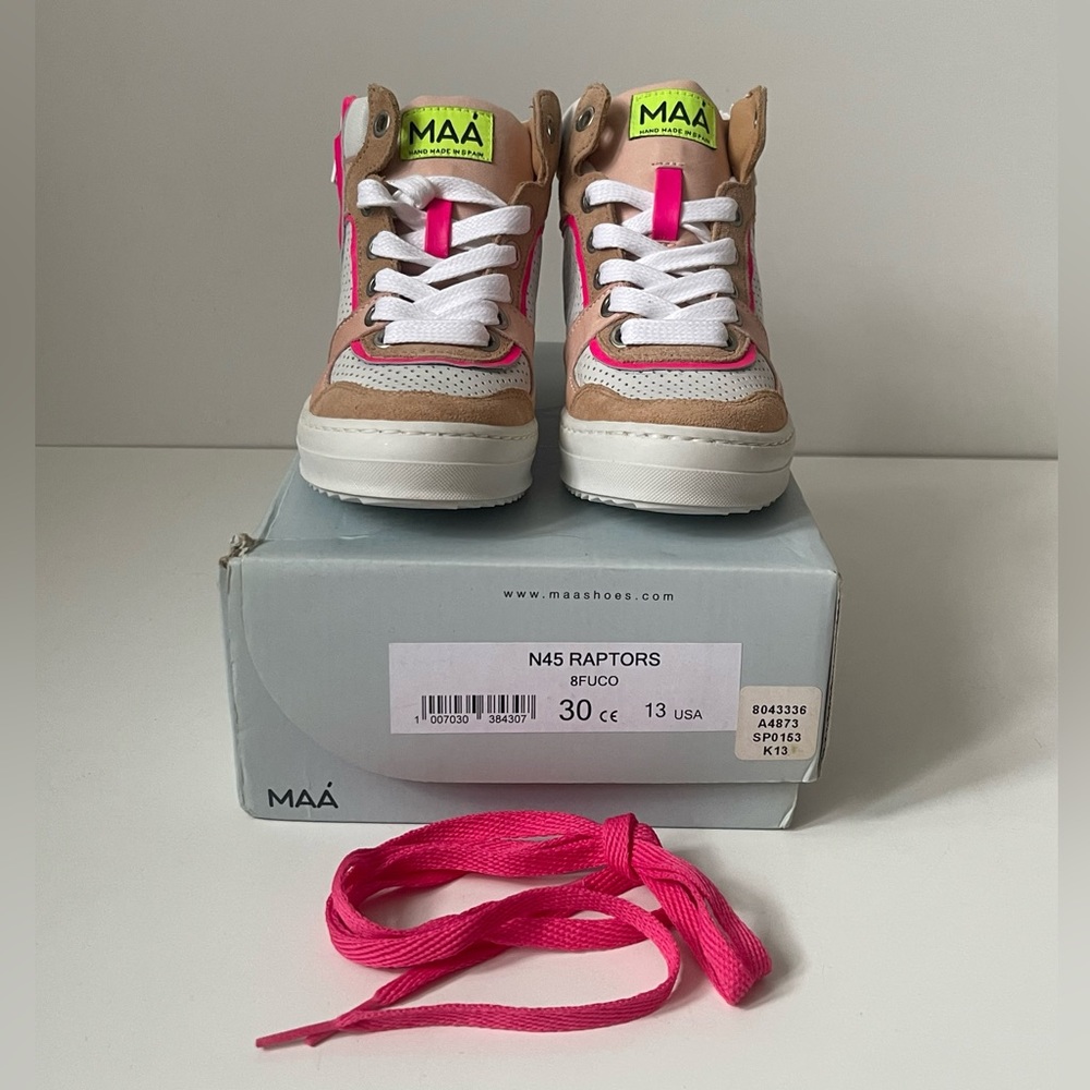 MAA Girl’s Leather Lace Up Side Zip Sneaker Sneakers - Pink